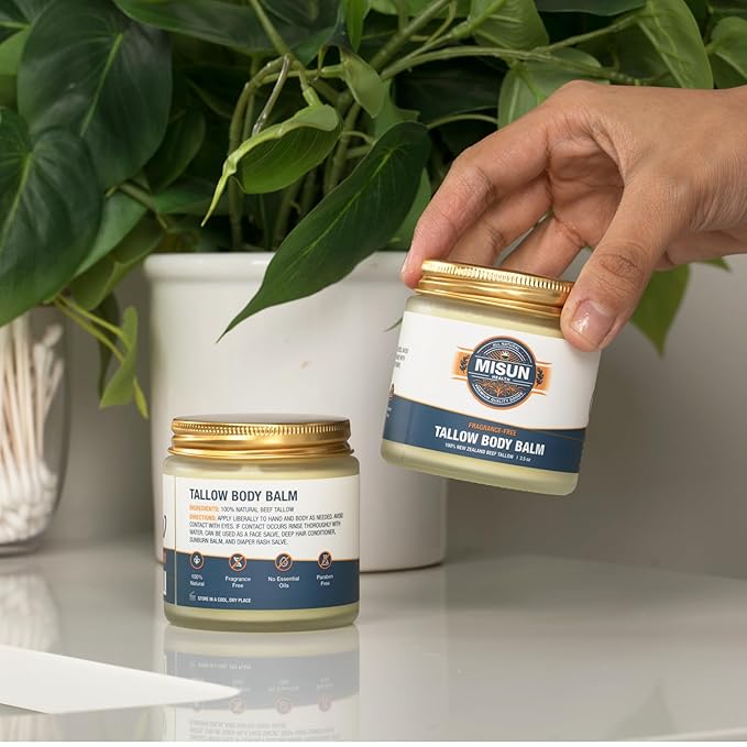 Unscented Beef Tallow Moisturizing Hand & Body Balm - 100% Natural New Zealand Tallow Fragrance-Free