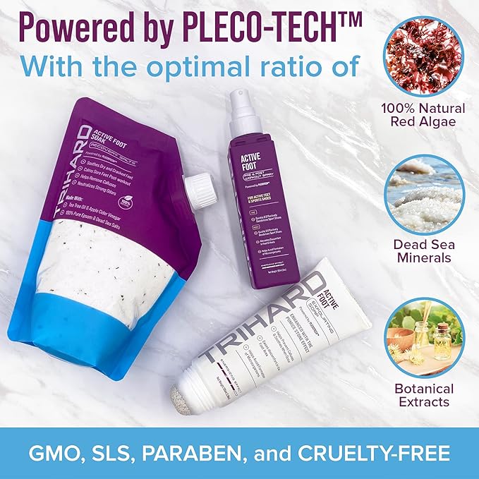 TRIHARD Active Foot Spa Kit - Foot Spray, Foot Soak Salts, Exfoliating Soap - Pedicure Set for Dry, Cracked Feet - Detox Foot Soak With Epsom Salts - Scrubber, Callus Remover