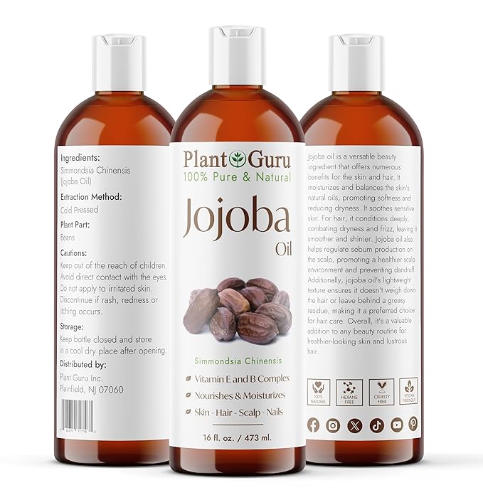 Jojoba Oil 16 fl. oz. Cold Pressed Unrefined - 100% Pure Natural Moisturizer For Skin, Body, Face And Hair Growth. Deeply Hydrating Carrier Oil For DIY Soap Making and Massage
