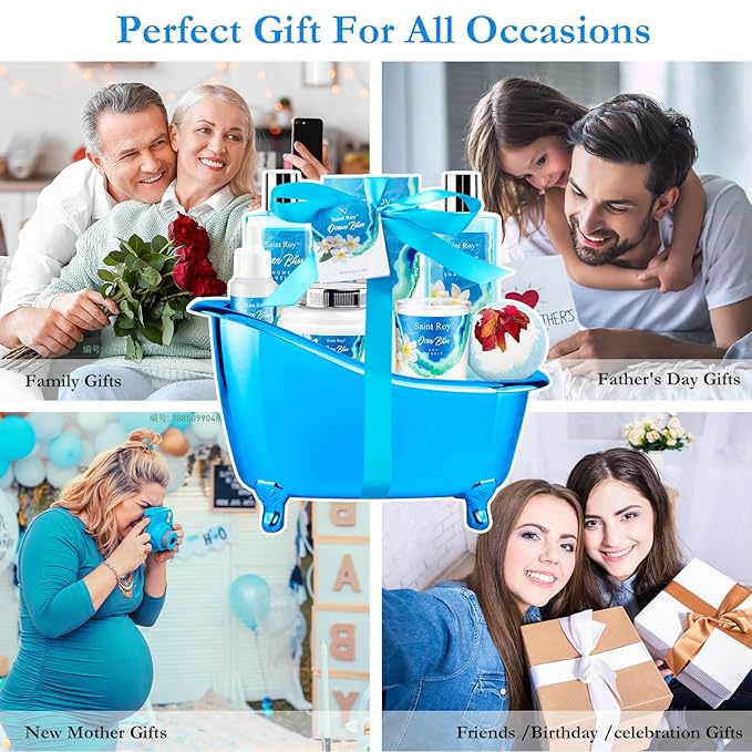 Mother's Day Gifts Spa kit Gifts for Her or Him Birthday Gifts for Women, Luxury Home Spa Kit, 8pcs Bath Gift Set Ocean & Vanilla, Gift Baskets for Women Unique with Bath Bombs, Scented Body Lotion