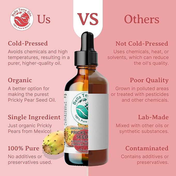 Bella Terra Oils - Prickly Pear Oil 4 oz - Extracted from Cactus Pear, Enriched with Omega-6, Vitamin K, Experience the Opulence of Nature