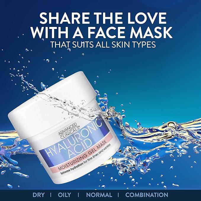 Advanced Clinicals Hyaluronic Acid Gel Facial Mask Skin Care, Brightening, Hydrating Anti Aging Face Mask & Moisturizer Helps Transform Dry Skin W/Collagen, Chamomile, Aloe Vera, 5 Fl Oz (Pack of 2)