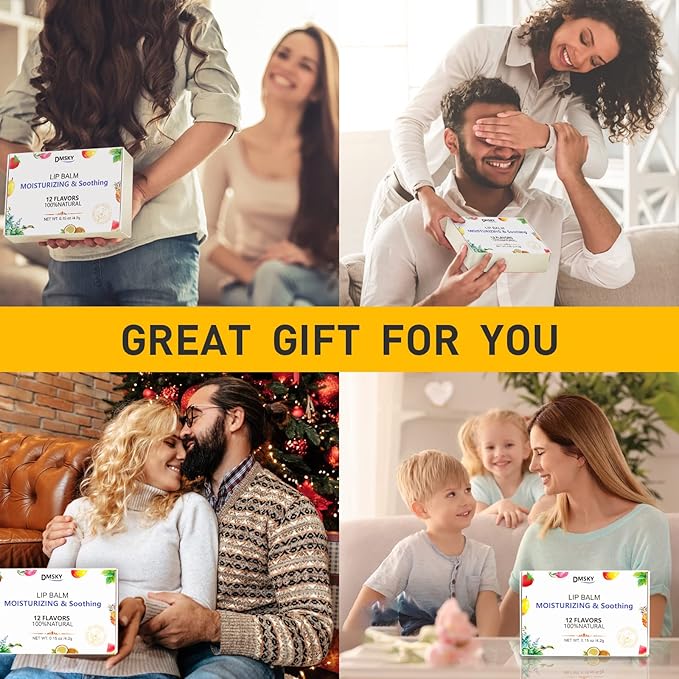 DMSKY 60 Pack Lip Balm, Natural Lip Balm Bulk with Vitamin E and Coconut Oil, Moisturizing Lip Balm for Chapped Lips, Bulk Lip Balm for Women-12 Flavors