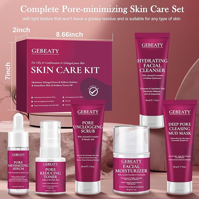 Skin Care Set Kit,Professional Pore Minimizer Soothe, Hydrate, Oil Control, Deep Cleanse Women Teen Girls Skincare Facial Skin Care Products,Travel Facial Skin Care Routine Kit Women Beauty Gift Set