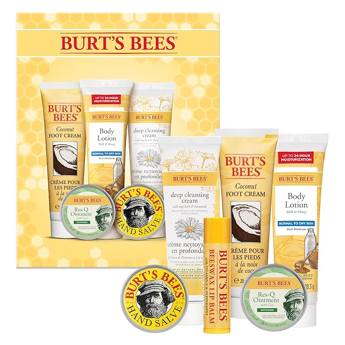 Burt's Bees Gifts Ideas - Timeless Minis Set, 6 Products - Beeswax Lip Balm, Coconut Foot Cream, Honey Body Lotion, Deep Cleansing Cream, Res-Q Ointment & Hand Salve