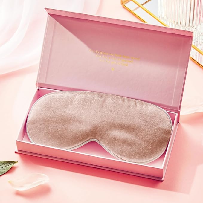 Grace & Company Silky Satin Eye Mask for Women - Premium Pink Satin Silk Sleep Mask - Hydrating, Ultra Soft & Lightweight Vegan Sleeping Mask - Peony