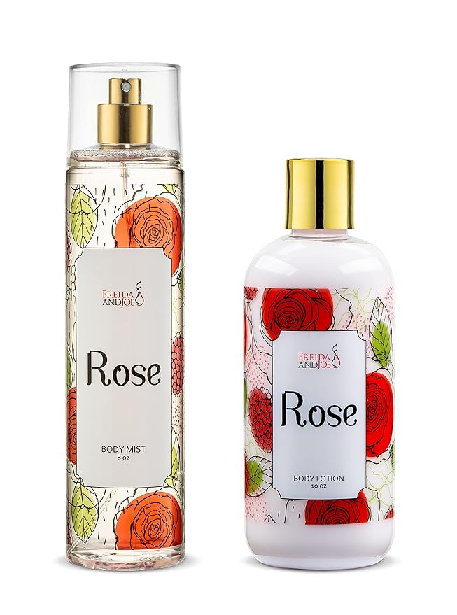 Rose Home Spa Gift 10oz Deep Moisturizing Fragrance Body Lotion & 8 oz. Fine Fragrance Body Mist Set Luxury Self-Care Combo for Women and Girls (Rose) Mother’s Day Gift for Mom