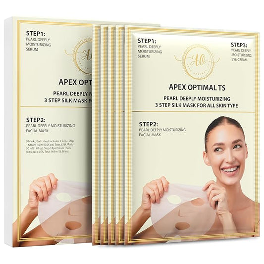 APEX OPTIMAL TS 3-Step Pearl Deeply Hydrating Silk Facial Mask | Serum & Eye Cream Value-Adds | Complete Routine Skincare | Rich Nourishing Essence | Lifting, Firming, Repairing | for All Skin Types