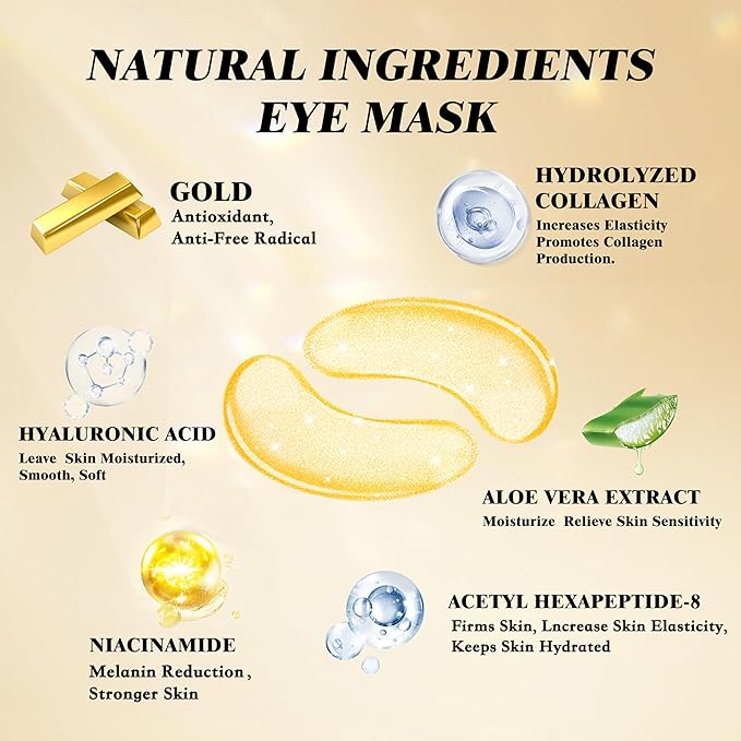 Clay Mask Set (10 Pods) Gold Eye Patches (20 Pairs), Mud Mask Deep Pore Cleansing Acne Blackhead Removal, Eye Patches for Puffy Eyes Dark Circles, Men & Women Facial Mask Eye Masks Skin Care.