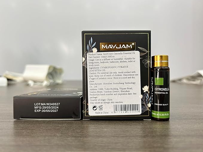 Citronella Essential Oil, MAYJAM 10ML/0.33FL.OZ Premium Citronella Oils for Soap Candle Making, Diffuser, Bedroom, Living Room, Office