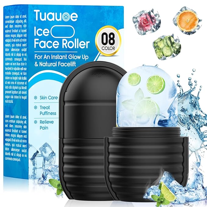1Pcs Ice Roller for Face, Ice Face Roller, Reusable Silicone Ice Mold for Face, Facial Beauty Ice Roller Skin Care Tools for Shrink Pores Anti Wrinkle Reduce Puffiness (Black)