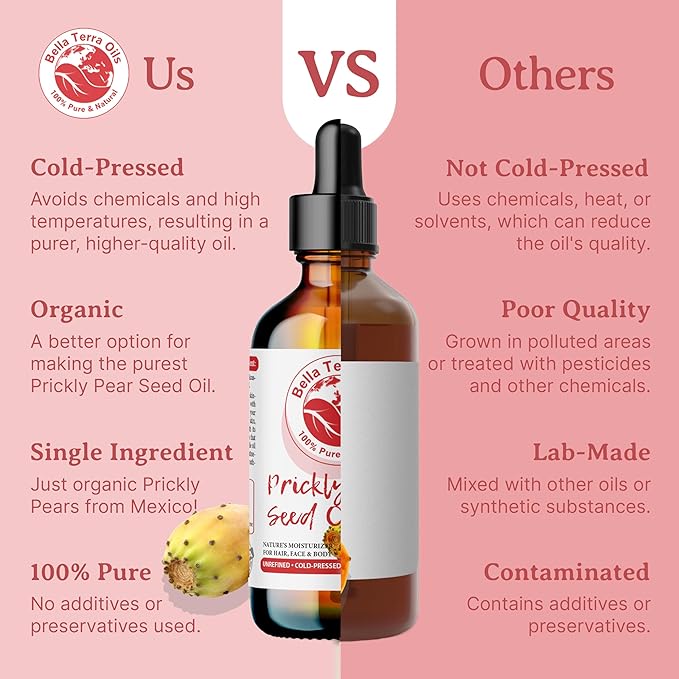Bella Terra Oils - Prickly Pear Oil 4oz - Sourced from Pure Cactus Enclaves, Packed with Fatty Acids & Flavonoids, Impeccable for Silken Skin