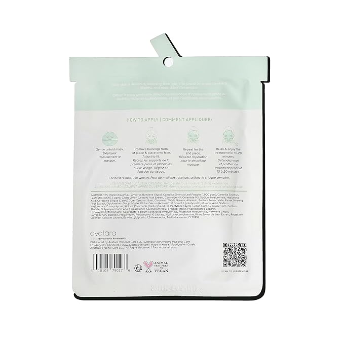 Avatara Matcha Boba Hydrogel Mask, Facial Masks Skincare Essential, 2-Piece Cooling & Hydrating Skin Care Mask with Multi-Hyaluronic Combo & Ceramides, 30 g, 1-Pack