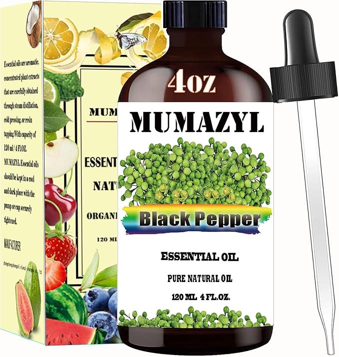 Black Pepper Essential Oil, Black Pepper Oil 4 Fl Oz 120ML for Diffuser Humidifier Yoga Cleaning DIY Candle Soap Making Essential Oils