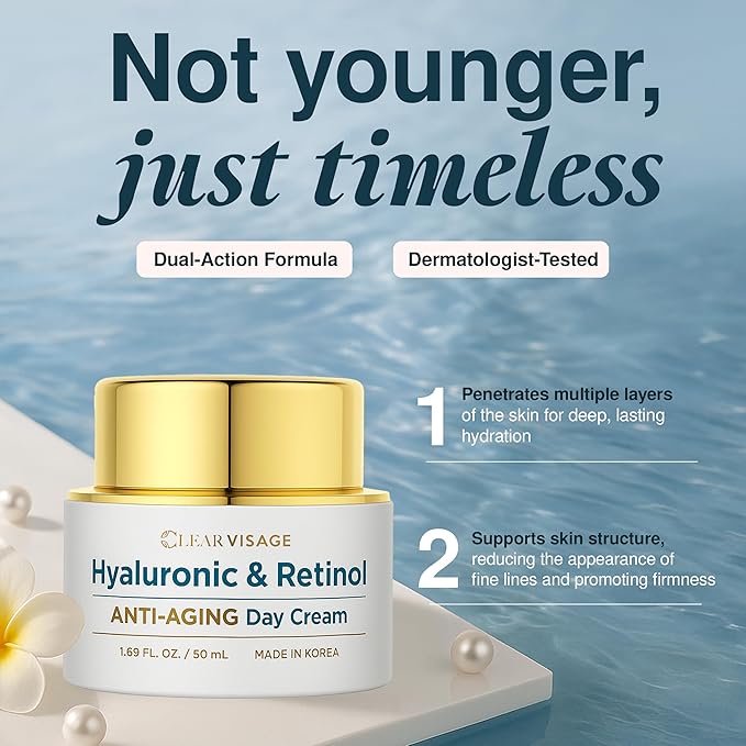 Hyaluronic Acid Moisturizer with Retinol - Korean Anti-Aging Cream, Plumps & Smooths Skin - Dermatologist Tested, Cruelty-Free Korean Skin Care for All Skin Types - 1.69 fl. oz