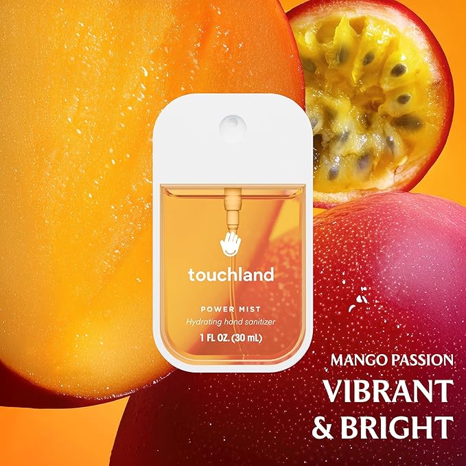 Touchland Power Mist Hydrating Hand Sanitizer Spray, JUICY 5 Set (Citrus, Berry, Watermelon, Peach, Mango), 1 FL. OZ. Travel Size (Set of 5)