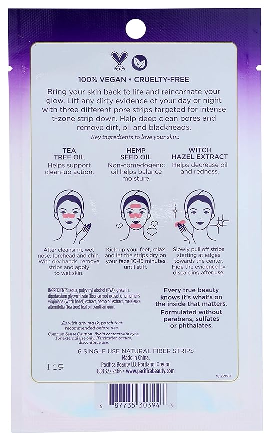 Pacifica - Blackhead Remover Pore Strips - Cosmic Vanish - for Nose, Chin & Forehead - Deep Cleansing Nose Strips w/Instant Pore Unclogging - Oil-Free, Non-Comedogenic Use Vegan Dermatologist Tested