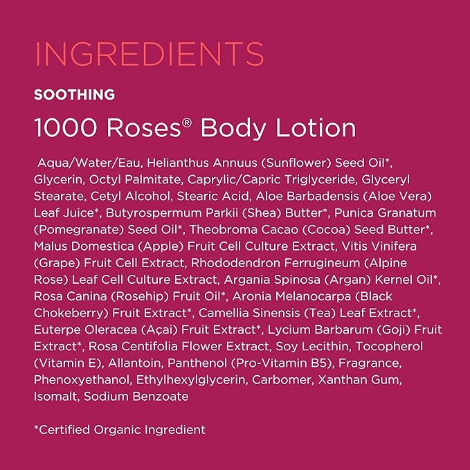 Andalou Naturals 1000 Roses Soothing Body Lotion, with Cocoa + Shea Butter, Aloe & Rosehip, Hydrating Sensitive Skin Lotion for Dry Skin, 8 Fl. Oz