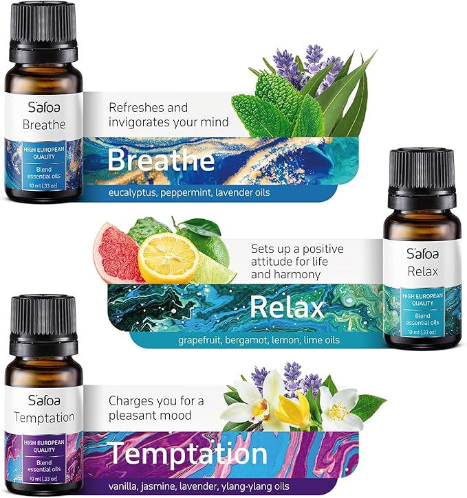 Top 6 Essential Oils Blends Set for Diffusers - Aromatherapy Oils Scents for Home & Office, Perfect for Tension Relief, Relaxation, Breath and Good Dreams Mood Boost Wellness Essential Oil Kit for SPA