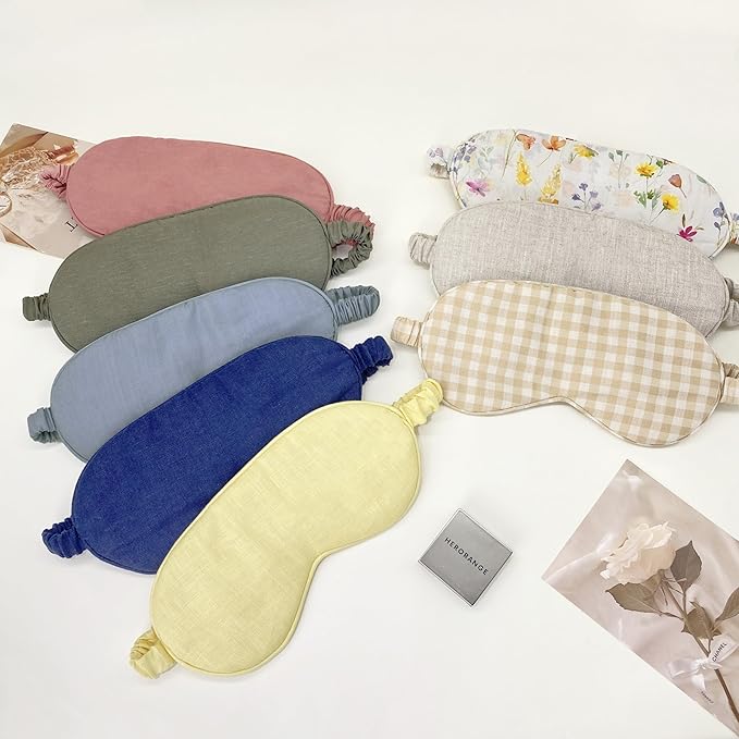 Linen Eye Mask for Girls,Travel Breathable Sleep Mask,Adjustable Strap, Hypoallergenic, Cooling with Travel Bag Gift Package(Sky Blue)