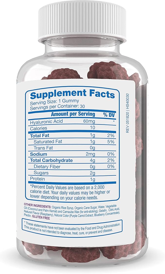Hyalogic Hyaluronic Acid Gummies Mixed Berry Flavor HA Gummies – Gluten-Free Gummy Vitamins for Adults - HA Supplement for Skin & Eyes (30 Count)