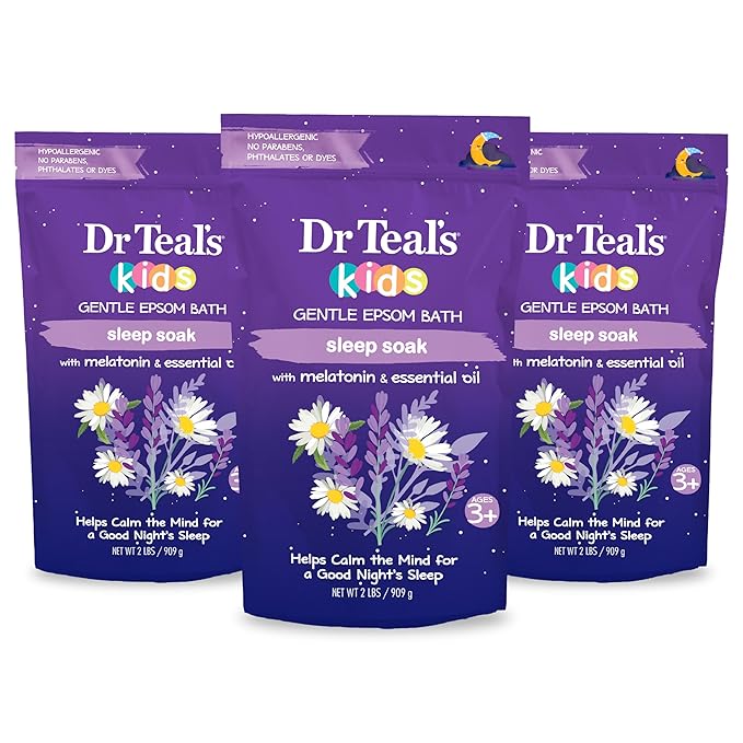 Dr Teal's Kids Gentle Epsom Salt, Sleep Soak with Melatonin & Essential Oil Blend, 2 lbs (Pack of 3)
