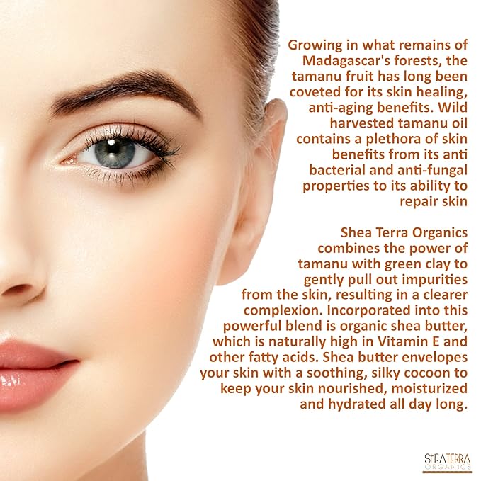 Shea Terra Organics Tamanu & Green Clay Purifying Facial Cleansing Soap | Anti-Aging Blemish Reduction Wonder Soap | All Skin Types - 4 oz