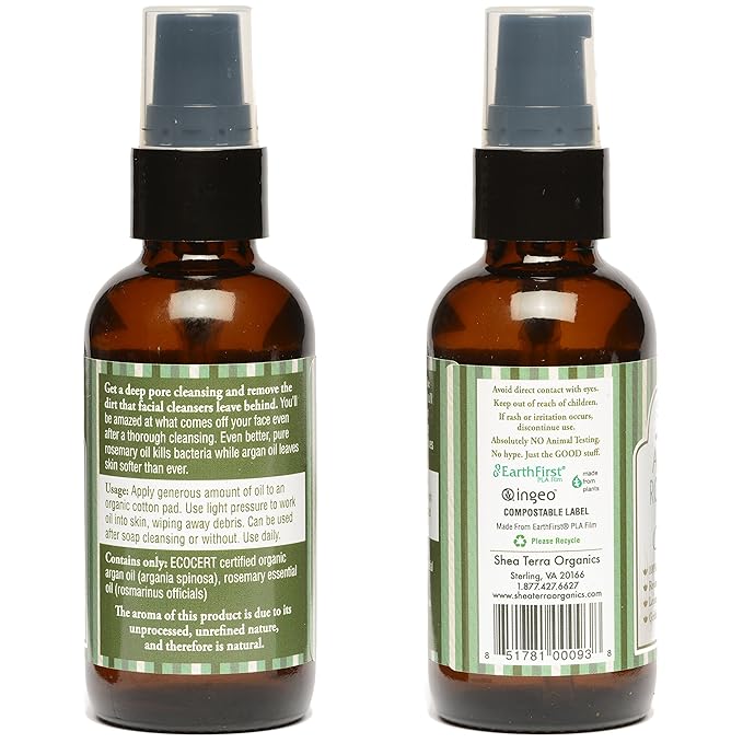 Shea Terra Organics Argan & Rosemary Cleansing Oil | Deep Pore Treatment, Bacteria Remover, Vitamin E Oil | All Skin Types - 2 oz