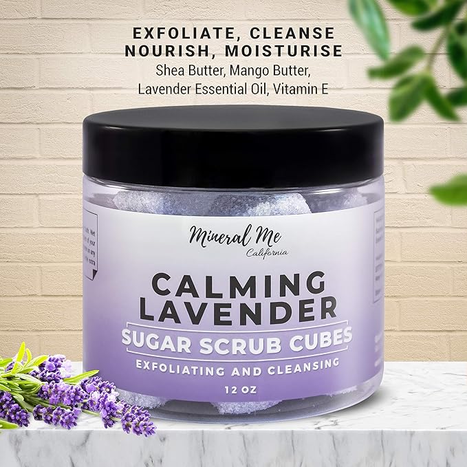 Exfoliating Body Scrub - 12oz LAVENDER Sugar scrub cubes w/Mango Butter & Shea butter- Ultra Hydrating & Moisturizing - Natural & Organic for all body exfoliation-For hands, arms legs, elbow & foot