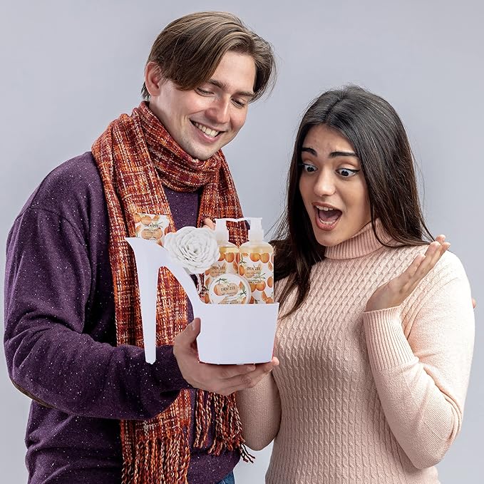 Draizee Mothers Day Gifts for Mom - Spa Gift Baskets for Women - 8 Pcs Luxury Citrus Scented Heel Shoe Design Bath and Body Spa Set - Self Care Package for Women, Present for Mom-Body Care Set for Her