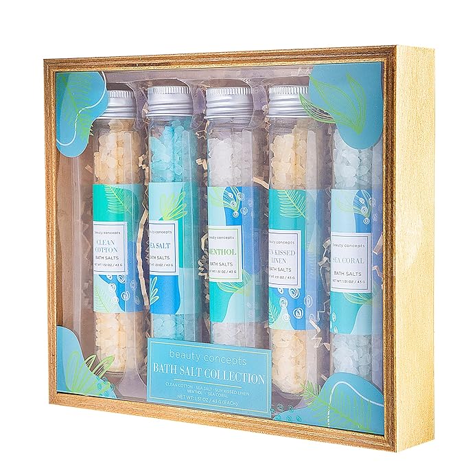 B.C. Beauty Concepts Aromatherapy Bath Salts- Epsom Salts for Soaking, Relaxing Bath Spa Set, Scented in Vanilla Almond, Shea Butter, Sweet Mint, Honey Rose, and Lavender, Relaxing Beach