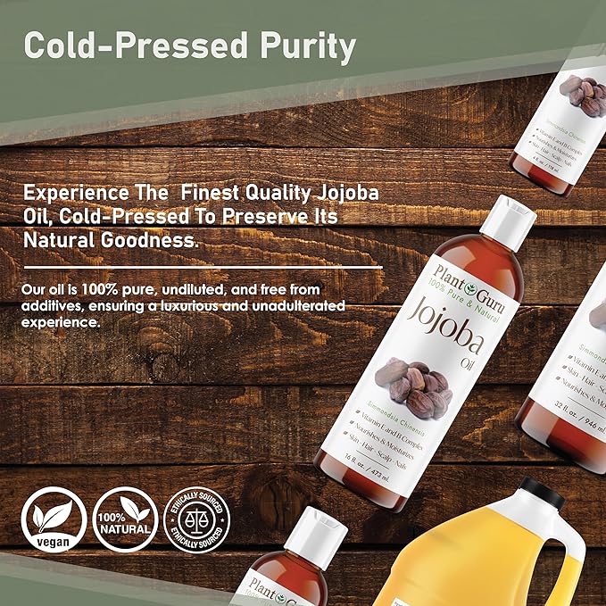 Jojoba Oil 16 fl. oz. Cold Pressed Unrefined - 100% Pure Natural Moisturizer For Skin, Body, Face And Hair Growth. Deeply Hydrating Carrier Oil For DIY Soap Making and Massage