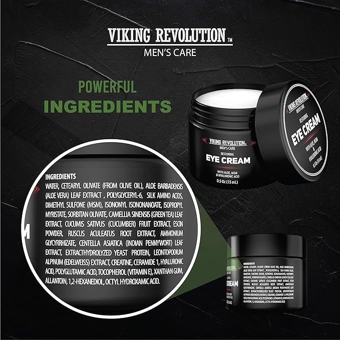 Viking Revolution Men's Eye Cream - Natural Anti-Aging, Dark Circle Treatment, Reduces Puffiness & Crowsfeet - 6ml
