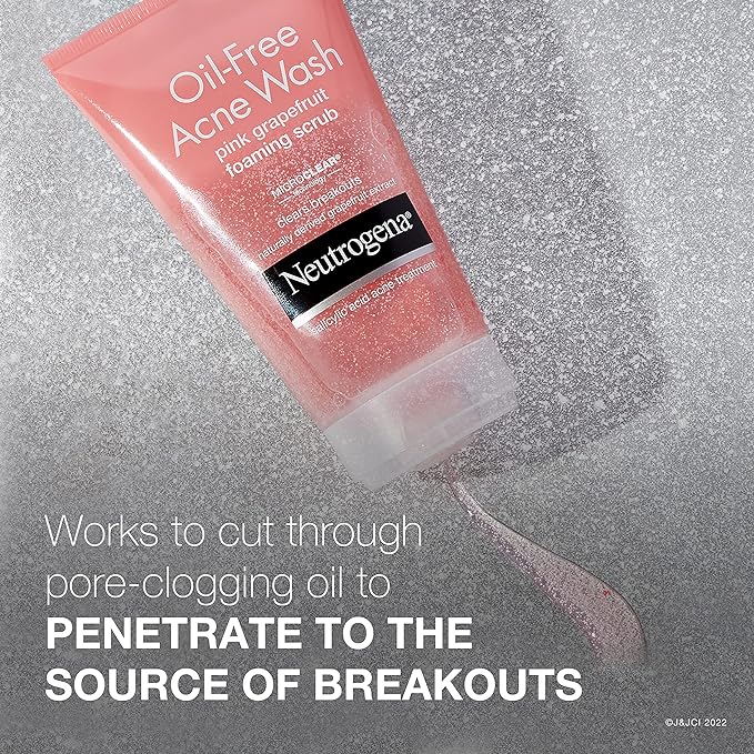 Neutrogena Oil Free Pink Grapefruit Acne Face Wash with Vitamin C, 2% Salicylic Acid Acne Treatment, Gentle Foaming Facial Scrub to Treat & Prevent Breakouts, 6.7 fl. Oz, 3 Pack