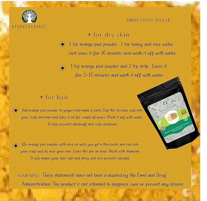 Orange Peel Powder 200 Gm - Skin and Nail Health, Rich in Vitamins C and D, Vegan and Vegetarian Friendly, All Natural, GMO Free, For Hair and Skin Care