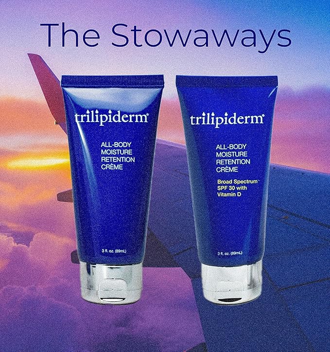 Trilipiderm Weekender Bundle - All-Body Moisture Retention Crème 2-Pack Travel Size – 1x SPF 30 Broad Spectrum Sunscreen 3 oz + 1x Original Formula 3 oz