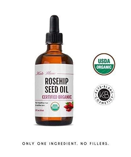 Kate Blanc Cosmetics Rosehip Oil for Face & Skin (1oz, Organic, Pure, Cold Pressed) Rosehip Seed Face Oil for Facial & Gua Sha Massage