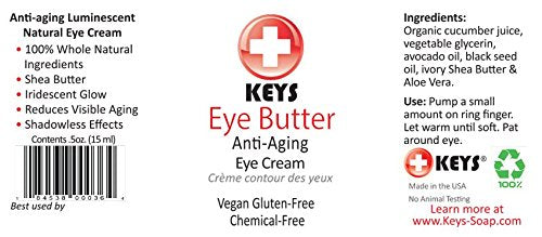 Keys Eye Butter Luminescent Natural, Vegan, Chemical-Free Moisturizing Eye Cream for Sensitive Skin in Airless Travel Pump – with Whole Cucumber Extract, Aloe Vera, Avocado Oil, and Shea, 0.5 ounces