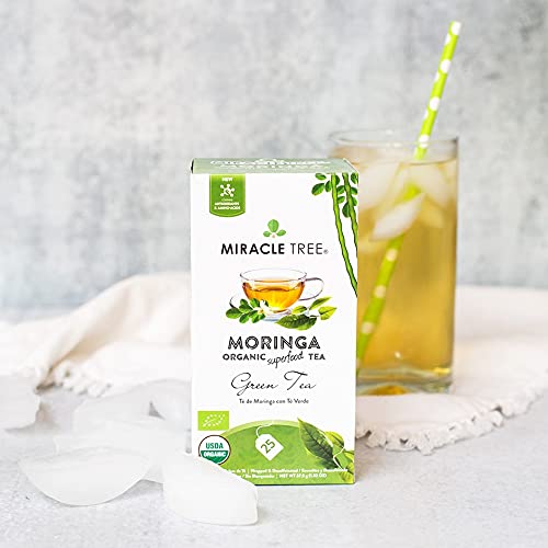 Miracle Tree - 6 Count of Organic Moringa Superfood Tea, 25 Individually Sealed Tea Bags, Green Tea (Keto, Detox, Energy/Immunity Booster, Vegan, Gluten-Free, Organic, Non-GMO, Decaffeinated)