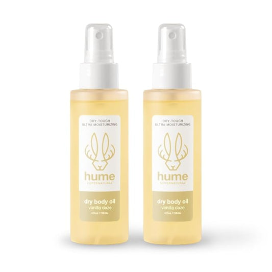 HUME SUPERNATURAL Dry Body Oil Spray - Moisturizing Oil for Dry Skin, After Shower Body Oils for Women and Men, Nourishing, Hydration, Glow, Probiotic, Vanilla Daze, 2-Pack