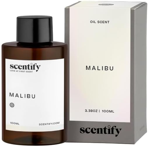Scentify Malibu Aroma Oil Refill Scent for Oil Diffusers - Lemon, White Tea, Thyme, Cedar, Musk Scents - Luxurious Relaxing Aromatherapy Diffuser Fragrance 100ml, 3.38 oz