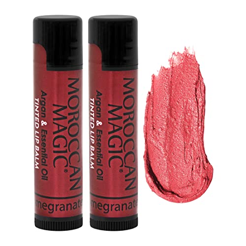 Moroccan Magic Pomegranate Red Tinted Lip Balm | Made with Natural Cold Pressed Argan and Essential Oils Lip Balm | Smooth Application | Non-Toxic, Cruelty Free | 2 Pack