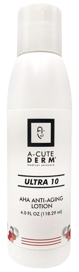 A-Cute Derm Ultra 10 AHA Anti-Aging Lotion for Exfoliation Simple and Effective for Face and Body (4 OZ)