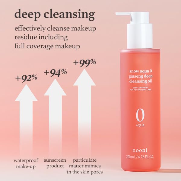 NOONI Facial Cleanser - Snow Aqua 0 Ginseng Deep Cleansing Oil *2ea | Makeup Blackhead Remover, Pore Care Control, Glass Skin, Helps Control Sebum, Moisturizing, Mother's Day, 6.76 Fl Oz x 2