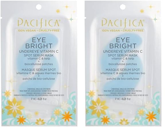 Pacifica Beauty, Eye Bright Vitamin C Spot Serum Mask, Under Eye Patches, Brightening, Moisturizing, Plumping for all Skin Types, Plant-Based, Vegan + Cruelty Free, Blue, 1 Count (Pack of 2)