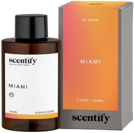Scentify Miami Aroma Oil Refill Scent for Oil Diffusers - Creamy, Cashmere, Sandalwood, Musk Scents - Luxurious Relaxing Aromatherapy Diffuser Fragrance 100ml, 3.38 oz