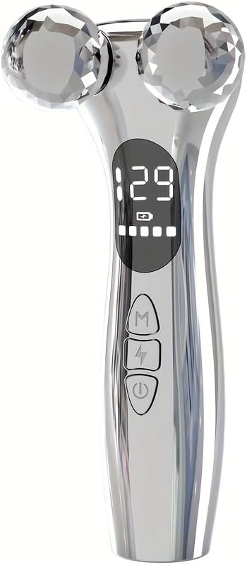 4D Facial Beauty Roller Massager – Double-Ball Neck Lift Device with 12 Massage Modes, 5 Vibration Levels & 9 Intensity Settings for Face & Body Sculpting (Silver)