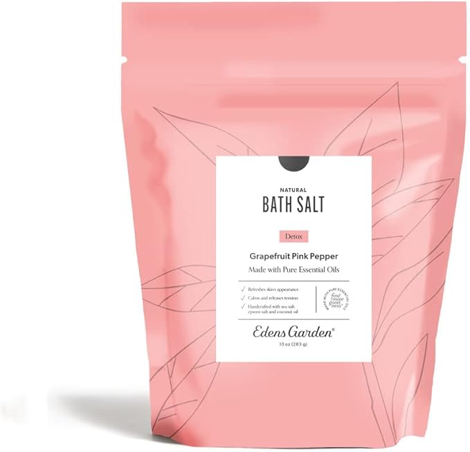 Edens Garden Natural Detox Bath Salt Soak – Grapefruit Pink Pepper Blend with Pure Essential Oils, Epsom, Dead Sea Salt & Magnesium – for Body Cleanse, Foot Soaking & Relaxation, 10 oz (283 g)