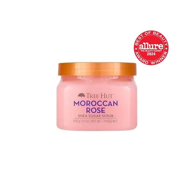 Tree Hut Moroccan Rose Shea Sugar Scrub | Exfoliating Body Scrub Removes Dead, Dry Skin for a Soft & Hydrated Feel | Nourishing Essential Body Care | 18 fl oz.