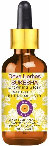 dève herbes Sukesha - for Healthy, Strong and Thick Hair. Rosemary, French Lavender Essential Oils in Sesame, Castor & Black Seed (Kalaunji) Oil 100ml (3.38 oz)